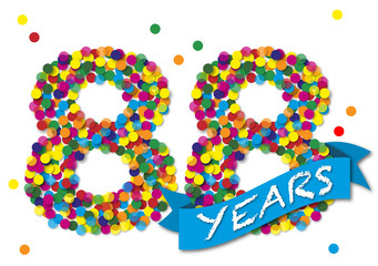 Konfetti Zahlen, Zahl 88 years, bunt, papier, vektor 