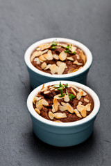 Delicious  homemade chocolate muffin cake in small pot