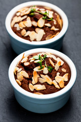 Delicious  homemade chocolate muffin cake in small pot