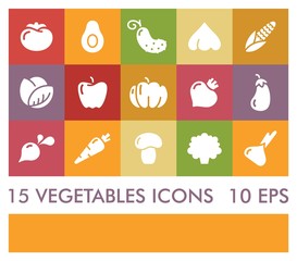 Flat icons of vegetables. Vector icons