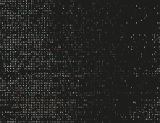Corrupted source code. Modern vector illustration about computer security. Abstract ascii glitch background. Fatal programming error. Buffer overflow problem. Random signal error. Element of design.