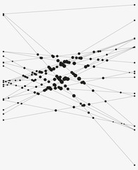 Group of intersecting lines with circles on crossings. Complex algorithmic composition. Geometric sketch. Modern abstract vector illustration. Contemporary decorative background. Element of design.