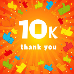 10k thank you banner. 10000 followers vector illustration with thank you on pattern of colored likes
