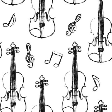 Violin sketch seamless pattern