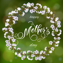 Mothers Day greeting card. Blossom tree background, spring holidays. Vector Illustration EPS10