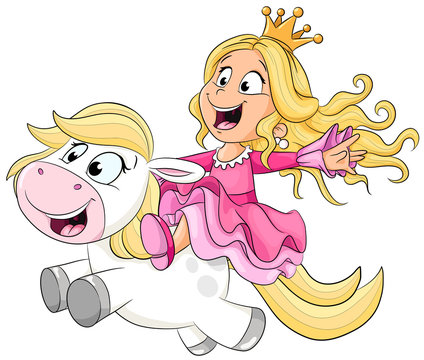 Niedliche Prinzessin reitet auf einem Pferd Vektor Illustration
