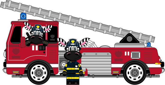 Cartoon Zebra Firefighter - Firemen