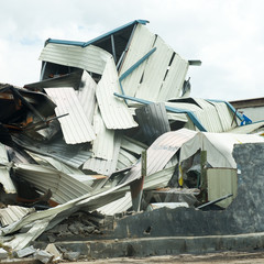 old ruined buildings of metal warehouse.