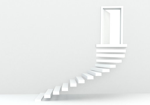 metaphor of open door for success and ambition, white render