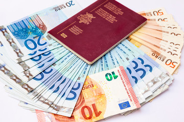 Belgium traveling Passport and euro's