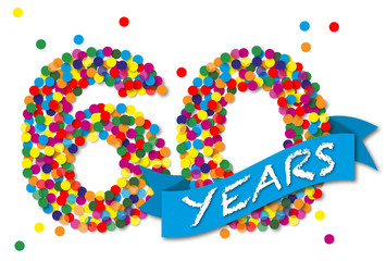 Konfetti Zahlen, Zahl 60 years, bunt, papier, vektor 