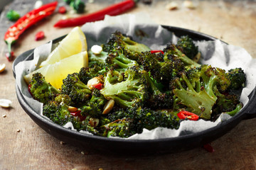 Roasted broccoli with peanuts and chili