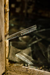 Broken window in close up