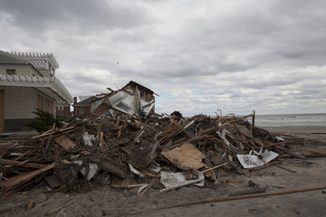 NEW YORK - October 31:Destroyed homes in  Far Rockaway after Hurricane Sandy October 29, 2012 in New York City, NY