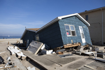 NEW YORK -November12:Destroyed homes during Hurricane Sandy in the flooded neighborhood at Breezy Point in Far Rockaway area  on November12, 2012 in New York City, NY