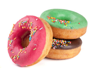 three glazed donut isolated on white background