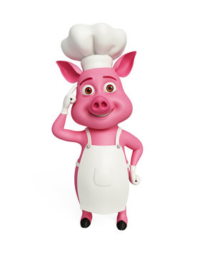3d Chef Pig is thinking.