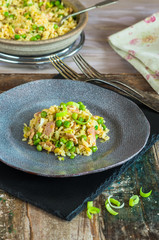 Bacon, peas and leek risotto
