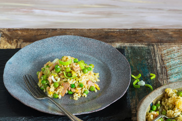Bacon, peas and leek risotto