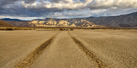 Desert Clark Dry Lakebed at sunrise in Anza Borrego