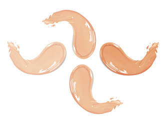 Cosmetic liquid foundation cream set in different colour smudge smear strokes. Make up smears isolated on white background.