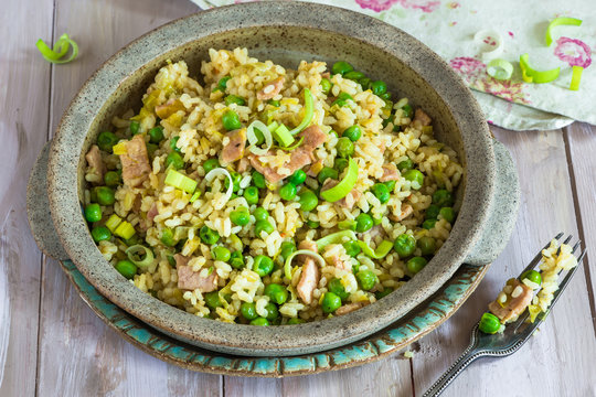 Bacon, peas and leek risotto