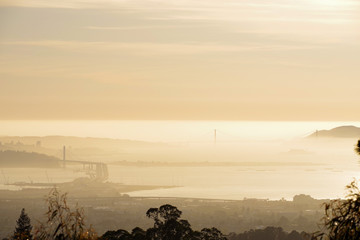 Golden Gate Bridge and Bay Bridge Hazy Sunset