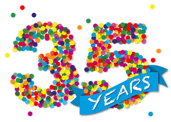 Konfetti Zahlen, Zahl 35 years, bunt, papier, vektor 