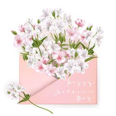Happy Mothers Day lettering. Mothers day greeting card with Flowers. Vector illustration