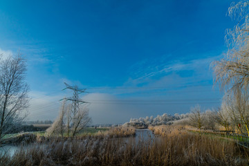 Winter view on Dutch landscape in the Flevoland provence
