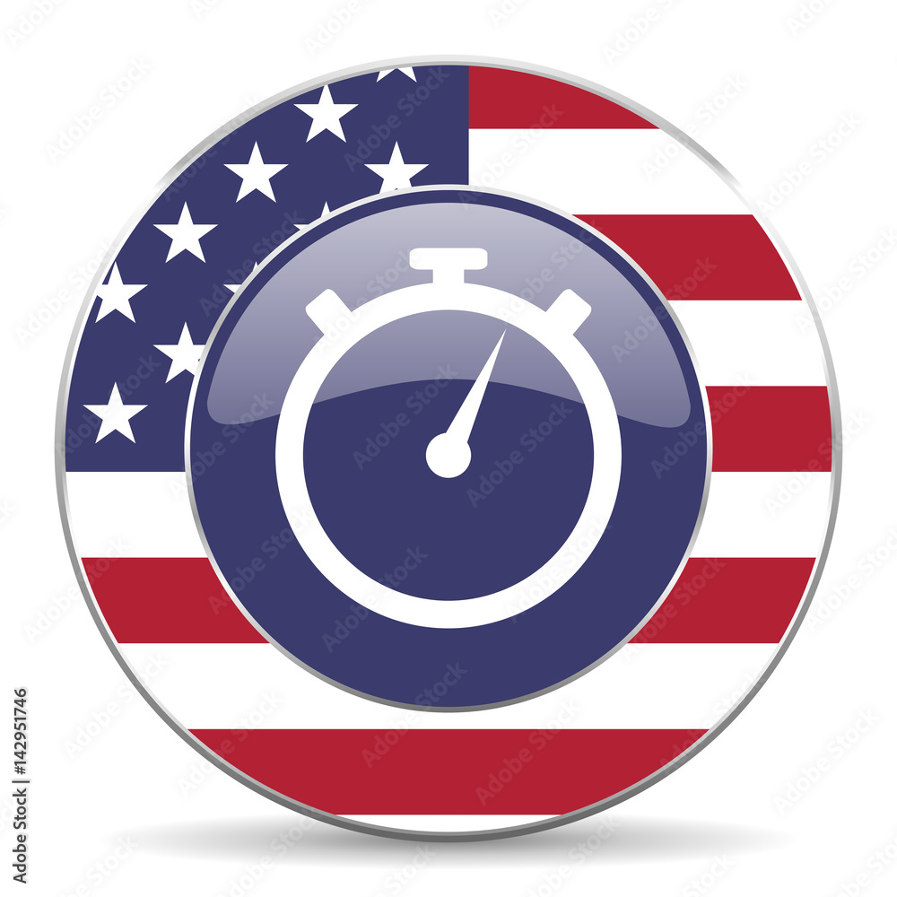 Poster stopwatch usa design web american round internet icon with shadow on white background.