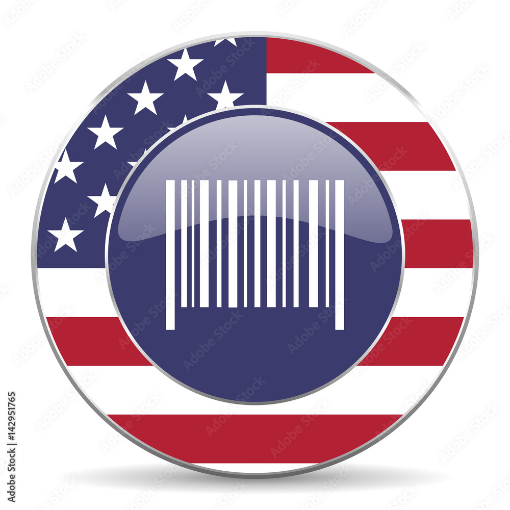 Poster barcode usa design web american round internet icon with shadow on white background.