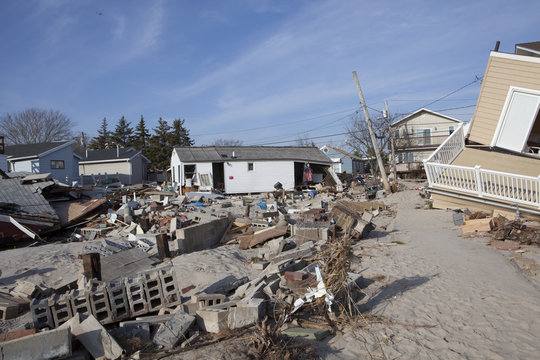 NEW YORK -November12:Destroyed homes during Hurricane Sandy in the flooded neighborhood at Breezy Point in Far Rockaway area  on November12, 2012 in New York City, NY