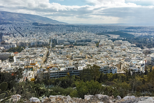 Amazing panorama of the city of Athens from Lycabettus hill, Attica, Greece