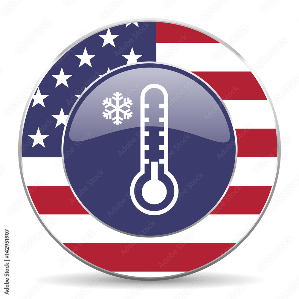 Poster cold thermometer usa design web american round internet icon with shadow on white background.