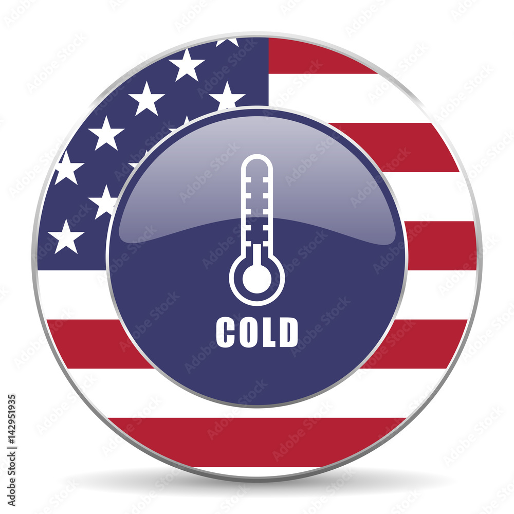Poster cold thermometer usa design web american round internet icon with shadow on white background.