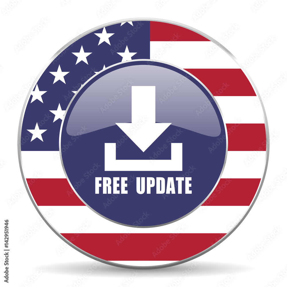 Poster free update usa design web american round internet icon with shadow on white background.