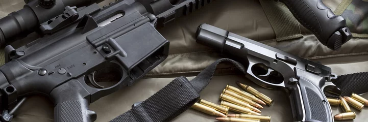 Poster Assault rifle with handgun and ammunition. Military weapon © Mariusz Blach