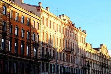 the facades of the buildings in the centre of Saint-Petersburg