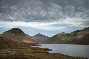 Beautiful landscape image of mountains around Wast Water in Lake District England in Autumn