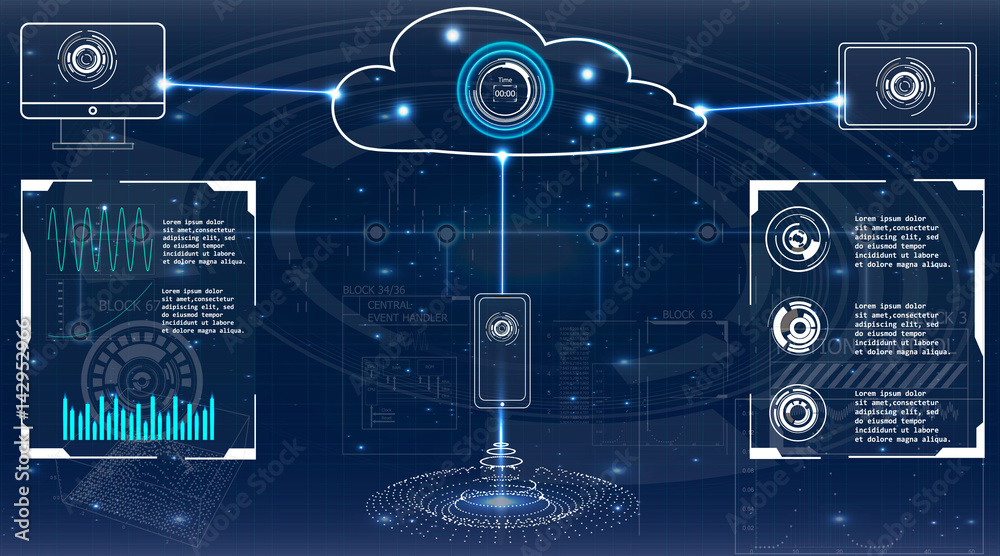 Fototapete futuristic user interface. abstract virtual graphic touch user interface. hud. hi-tech basic. blue a