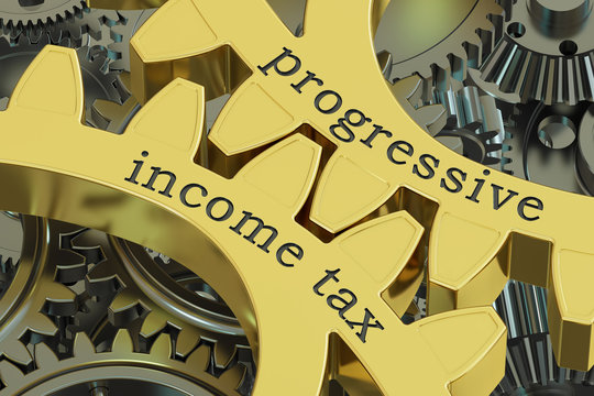 progressive income tax, concept on the gearwheels, 3D rendering