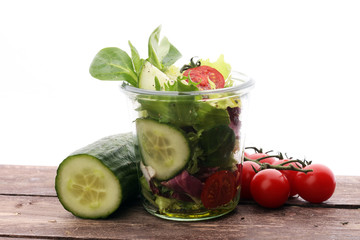 Mixed chef's salad in glass bowl
