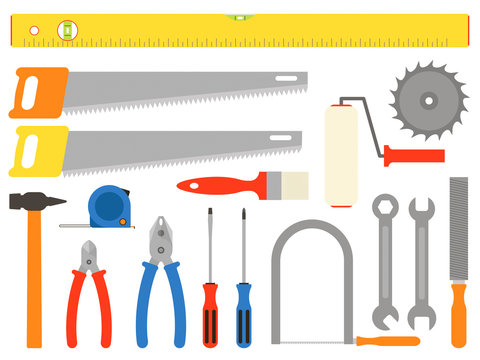set of carpentry tools on white background. vector.