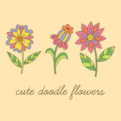 Cute doodle flowers vector set