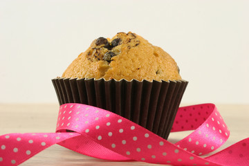Chocolate muffins on the table. Holiday Decorations