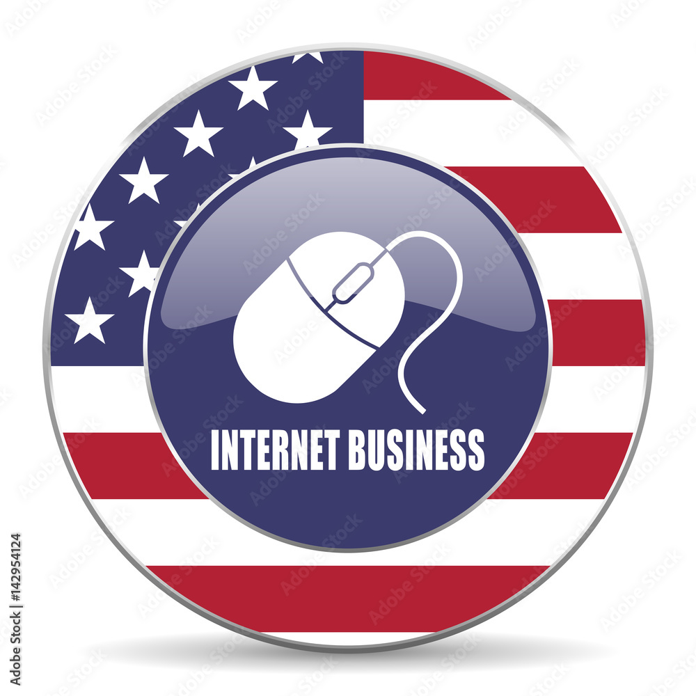 Aufkleber internet business usa design web american round internet icon with shadow on white background.