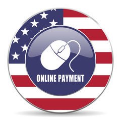 Online payment usa design web american round internet icon with shadow on white background.
