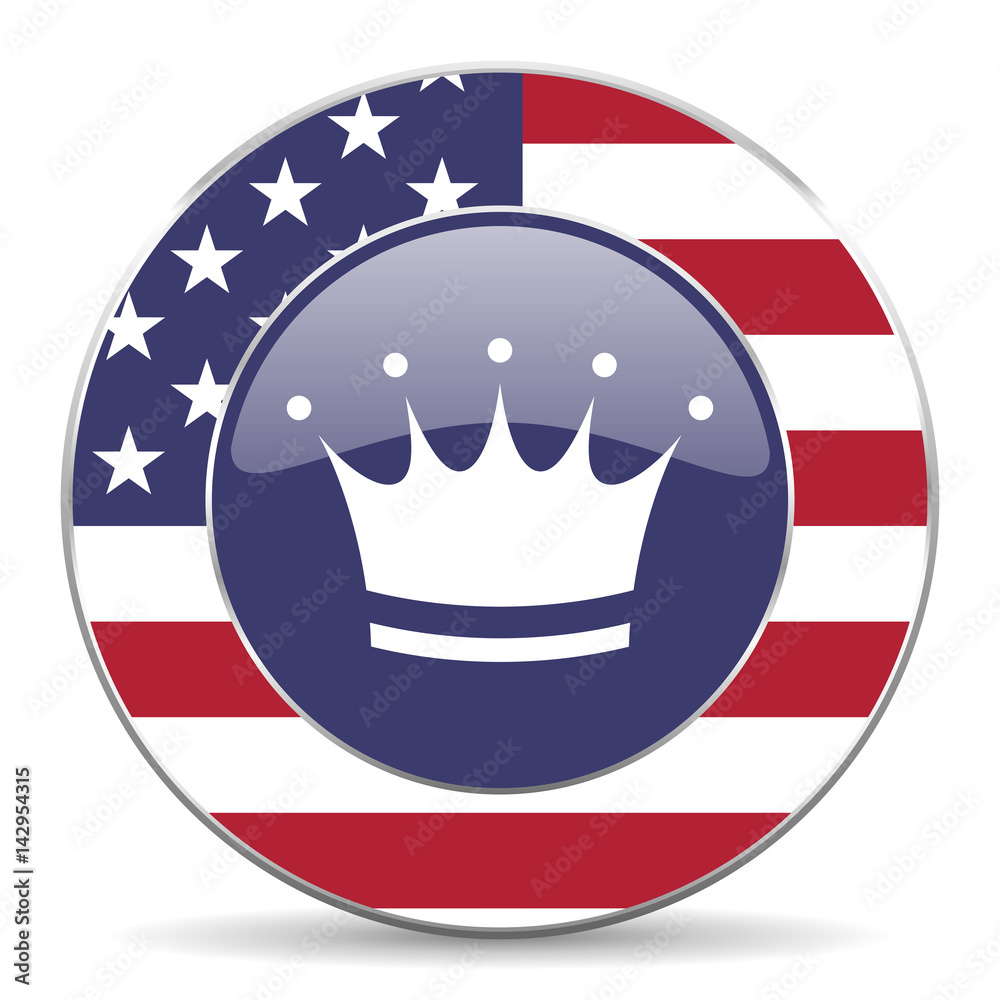 Aufkleber crown usa design web american round internet icon with shadow on white background.