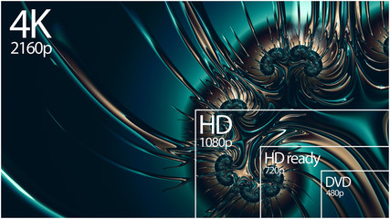 4K television resolution display with comparison of resolutions. 3D render